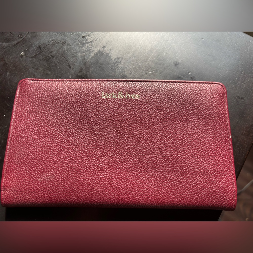 Super cute Lark & Ives continental snap wallet Bordeaux / maroon with gold trim.